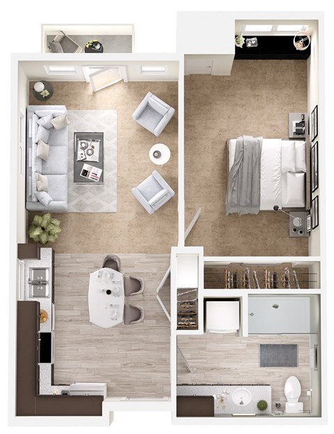 Floor plan for 1 bed, 1 bath, 792 sqft